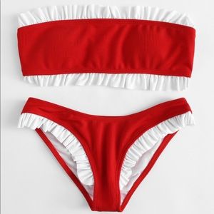 Ruffle trim red bikini